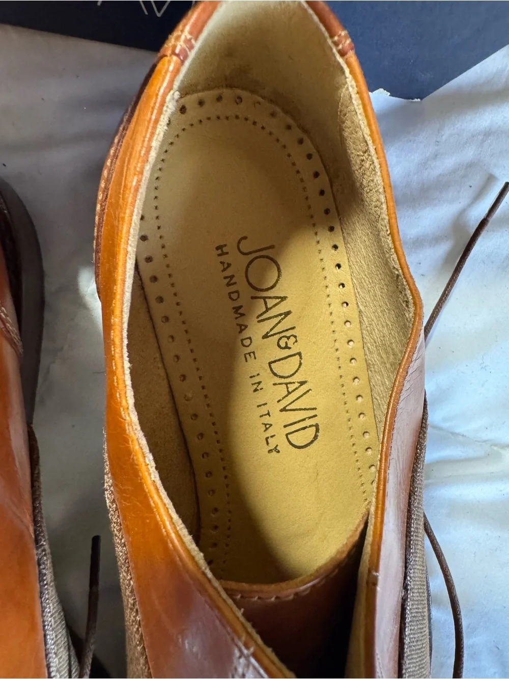 Joan and David Tan Leather & Brown Canvas Oxfords